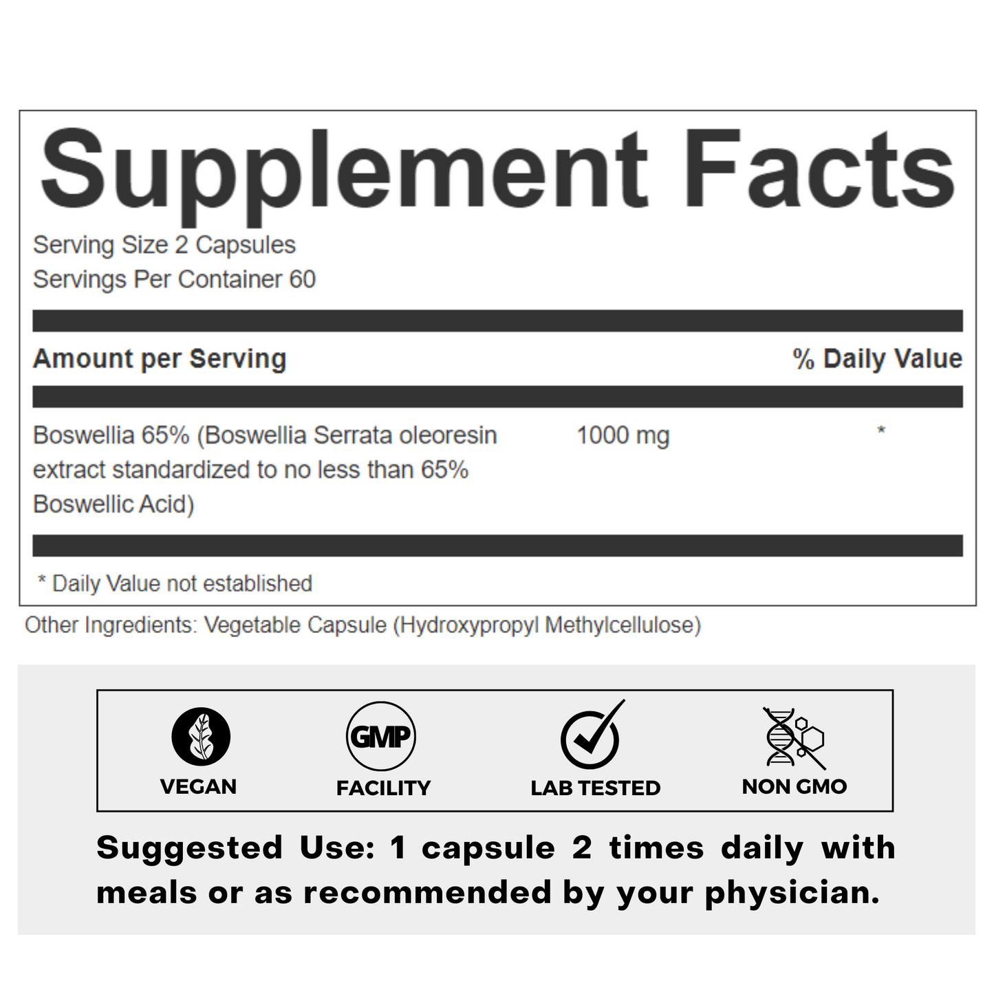 Boswellia 65% Supplement Facts