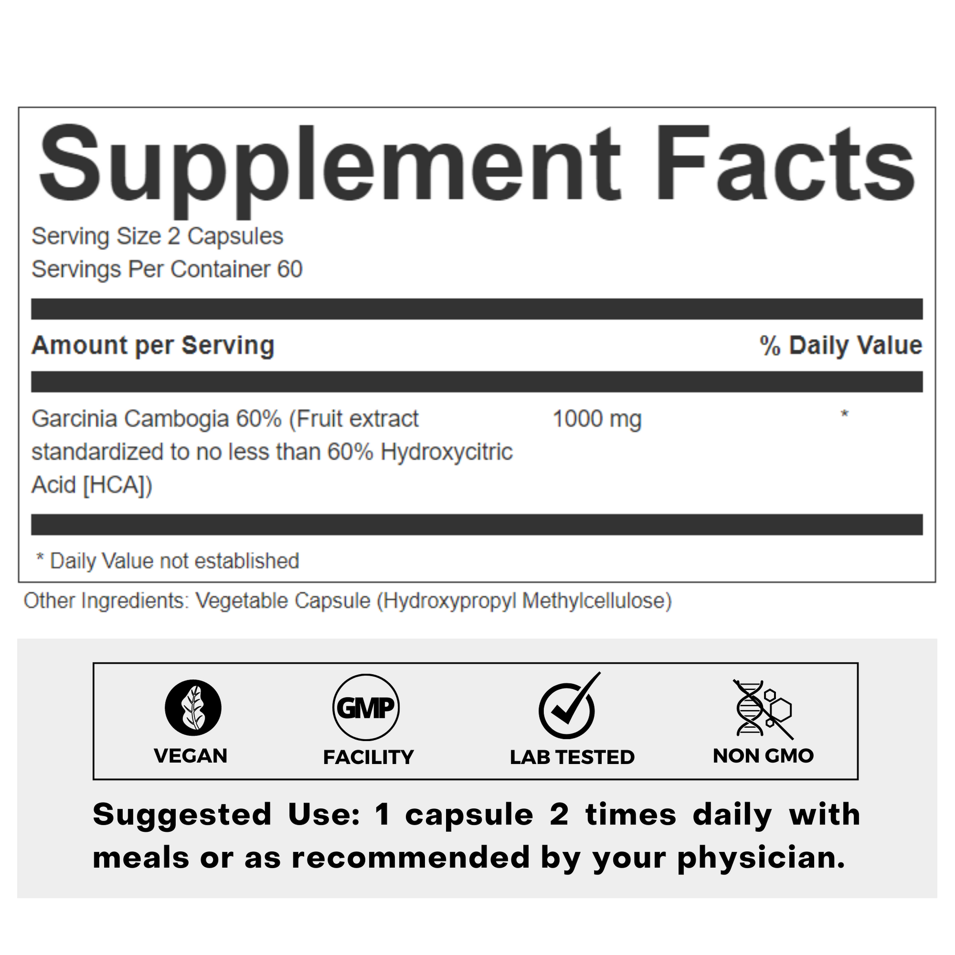 Garcinia 60% Cambogia Supplement Facts
